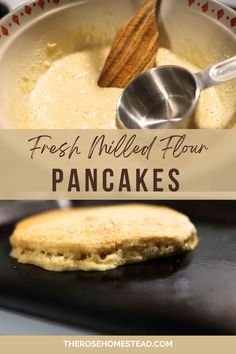 We have a tradition in our home. Every Saturday is Pancake Saturday. We both look forward to it all week long. These Fresh Milled Flour Pancakes are delicious and nutritious. Whole Grain Pancakes, Homemade Greek Yogurt, No Flour Pancakes, Sourdough Pancakes, Flour Pancakes, Pancakes Healthy