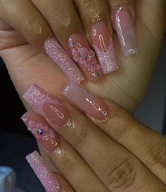 Pink Quinceanera Nails, Quince Nails, Quinceanera Nails, Hippie Nails, Punk Nails, Claw Nails, Grunge Nails, Classy Acrylic Nails, Pretty Gel Nails