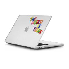 an apple laptop computer with the words hello kitty on it's back and side