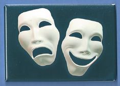 two white masks with mouths open and one has a smile on it's face