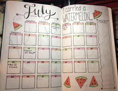 an open planner with watermelon on it