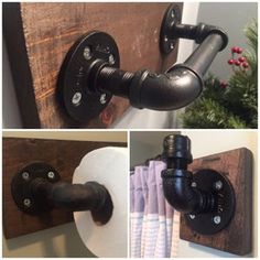 three pictures of different types of pipes and fittings on the side of a wall