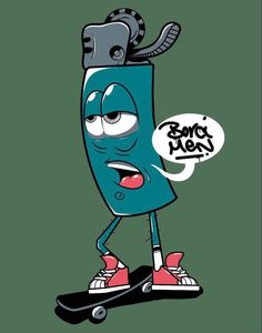 a cartoon character on a skateboard with the words bonro men written above it