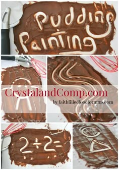 a cake with chocolate frosting that says pudding painting