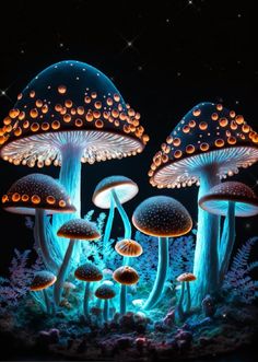 some very pretty glowing mushrooms in the dark