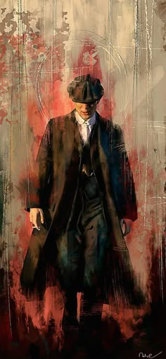 a painting of a man in a suit and hat