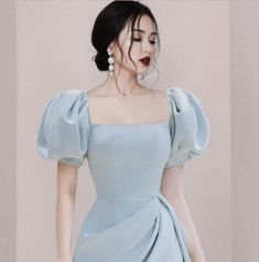 Elegant Puff Sleeve Off Shoulder Vintage Dress · KoKo Fashion · Online Store Powered by Storenvy Satin Homecoming Dress, Design Moda, فستان سهرة, Streetwear Women, Looks Vintage, Vintage Dress, Blue Dress, Look Fashion, Cocktail Party