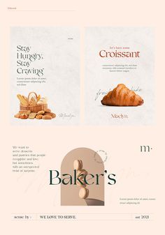 the website for baker's bakery is displayed on a tabletop with an image of bread and croissants