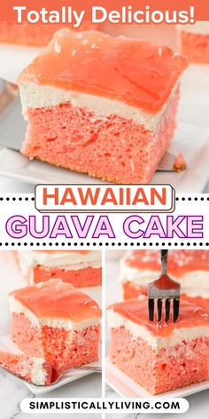 slices of hawaiian guava cake Hawaiian Cakes, Hawaiian Dessert, Hawaii Recipes, Guava Jelly, Hawaiian Foods, Hawaiian Desserts, Hawaiian Cake, Bakery Goods