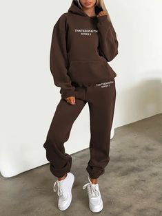 Letter Print Casual Two piece Set Drawstring Hooded Tops - Temu United Kingdom Sweats Outfits, Jogger Pants Outfit, Product Promotion, Women's Outfit Sets, Color Season, Hoodie And Sweatpants, Drawstring Jogger, Kangaroo Pocket Hoodie, Sweatpants Set