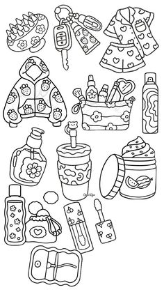 a coloring page with lots of different items