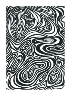 an abstract black and white painting with wavy lines