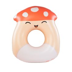 an inflatable toy with a mushroom on it's head and eyes closed