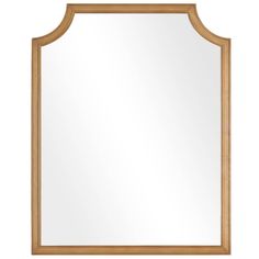 a wooden framed mirror on a white background