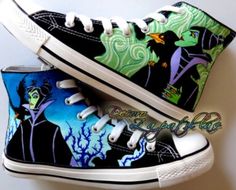 Maleficent painted shoes Disney Painted Shoes, Painted Converse, Custom Vans Shoes, Its Coming, Painted Vans, Fandom Fashion, Hype Shoes