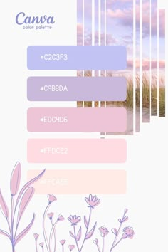 a poster with flowers and the words canva color palettes on it's side