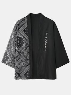 Matsuri Outfit, Jackets Men Fashion Casual, Japanese Kimono Male, Paisley Scarf, Kimono Design, Black Kimono, Paisley Scarves, Half Sleeve Shirts