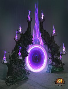 an abstract sculpture with purple and blue lights