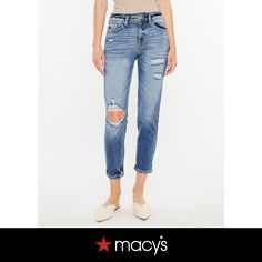 in stock Distressed Mom Jeans, Mom Jeans, High Rise, Pick Up, Buy Online, Free Shipping, Blue