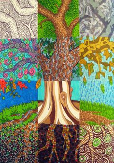 an image of a tree with many different colors and patterns on the trees are shown in this