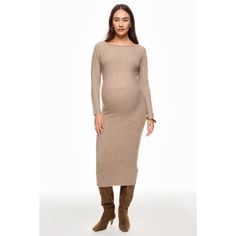 Brown (46% Acrylic, 45% Nylon, 5% Wool, 4% Elastane). Casual Dresses. Boat Neck. Long Sleeve. Pull On. Shoulder to Hemline Length: 48". Imported. Knit Maternity Dress, Boat Neck Long Sleeve, Rent The Runway, Maternity Dress, Maternity Dresses, Boat Neck, Casual Dresses, Wool, Knitting