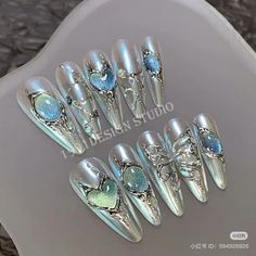 Y3k Nails, Opal Nails, Retro Nails, Beauty Nails Design, Korean Nails, Short Square Nails, Y2k Nails