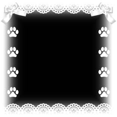 a black and white photo frame with dog paw prints on it's border, as well as a bow