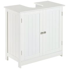 a white cabinet with two doors and drawers