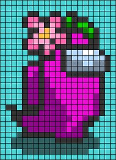 an image of a pixel style character in pink and blue colors on a black background