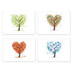 four different colored trees with hearts on them