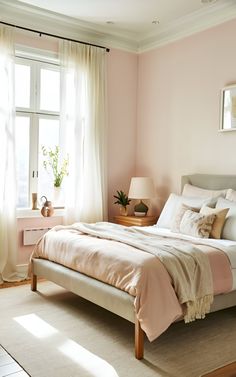 bedroom decor Pink Neutral Bedroom, Elegant Pink Bedroom, Classy Interior, Blush Bedroom, Stylish Bedroom Decor, Blush Walls, Pastel Room Decor, Sophisticated Bedroom, Neutral Bedding