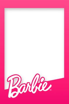 the word barbie is written in white on a pink background