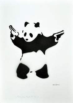 Title: Pandamonium Panda. Banksy, after. Stencil/Spray. StreetArt. Edition: A/P (Artist Proof) Random/XX. Comes with Signed COA card of the Publisher. Signature imprimée (signed in plate). With pencil hand titled and numbered. Banksy Graffiti Stencil, Banksy Art Graffiti, Street Sign Art, Banksy Stencil, Banksy Artwork, Stencil Street Art, Street Art Banksy, Lino Art, Creative Wall Decor