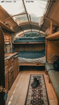 an inside view of a camper with bunk beds