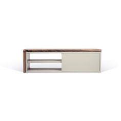 the sideboard is made out of wood and has an open shelf on one side