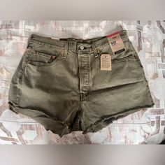 Nwt Levi’s 501 Denim Shorts In Forest Green. So Cute- They Just Don’t Fit! Levi's Green Bottoms For Spring, Levi's Spring Green Bottoms, Green Fitted Cutoff Bottoms, Fitted Green Cutoff Bottoms, Green Denim Shorts, Forest Green Color, Levi’s 501, Levi Shorts, Just Don