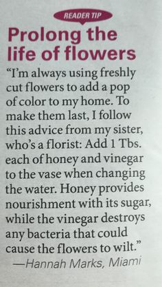 an article in the paper that says, i'm always using freshly cut flowers to add pop or color to my home