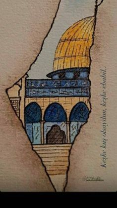 an artistic drawing of the dome of the rock