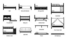 various types of beds and mattresses are shown in this diagram, with the names below