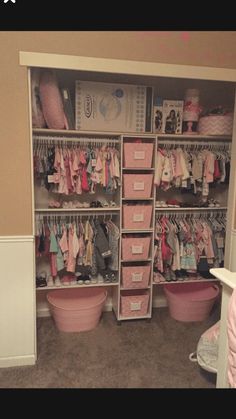 the closet is full of baby's clothes and other things to put in it