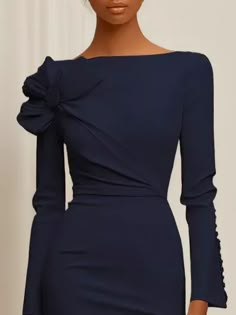 White Bow Long Sleeve Sheath Midi Dress | fehaute Lace Dinner Dresses Classy Elegant Long, Elegant Blue Dress Classy, Cold Weather Wedding Outfit Guest Casual, Fancy Dinner Dress Classy, Winter Wedding Guest Outfit Cold Formal, Gala Outfits For Women, Business Dresses Classy, Elegant Gowns Evening, Christmas Dinner Dress