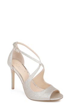 Jonna Glitter Peep Toe Pumps by Badgley Mischka Sparkly Wedding Heels, Sparkly Sandals, Elegant High Heels, Silver Pumps, Sandal Online, Heel Sandal, Toe Sandals