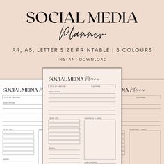 the social media planner is shown in three different colors