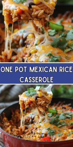 one pot mexican rice casserole with corn and cilantro