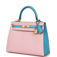 This Special Order Kelly, in the Sellier style, is in Rose Sakura and Bleu Aztec chevre leather with brushed gold hardware and has tonal stitching, two front straps with toggle closure, clochette with lock and two keys, single rolled handle and removable shoulder strap.The interior is lined with Rose Sakura chevre leather and has one zip pocket with an Hermes engraved pull and one open pocket on the opposite side. Collection: XOrigin: FranceCondition: Never worn (plastic on hardware)Accompanied Bri Aesthetic, Hermes Special Order, Hermes Collection, Holiday Handbag, Hermes Kelly 25, Kelly Sellier, Brushed Gold Hardware, Neverfull Mm Monogram, Hermes Kelly Bag