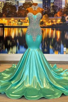 Green Satin Prom Dress, Hot Prom Dresses, Colour Names List, Dress Mint Green, High Neck Prom Dress, Wedding Dresses 2024, Green Evening Dress, Gorgeous Prom Dresses, Senior Prom Dresses