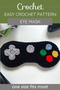 an easy crochet eye mask is shown with the text overlaying it