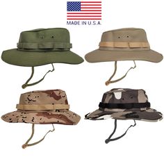 Brand new high quality us original military-style bucket aussie jungle boonie bush hat military fishing hunting camping hiking boonie made in usa usa best quality unisex  poly/cotton available in the following sizes: small (57cm), medium (58cm), large (59cm), x-large (60cm) Military Style Khaki Bucket Hat For Outdoor Activities, Khaki Military Bucket Hat For Outdoor Activities, Military Style Wide Brim Bucket Hat For Outdoor, Military Style Hat For Outdoor, One Size Fits Most, Military Style Khaki Bucket Hat, Military Style Khaki Bucket Hat For Outdoor, Curved Brim Military Hat For Hunting, Khaki Military Style Hunting Hats, Adjustable Military Bucket Hat For Camping