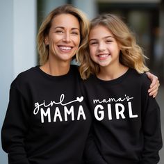 Girl Mama And Mama's Girl Matching Sweatshirts, Mommy and Me Shirts, Family Matching Sweatshirt, Mother's Day Sweatshirts, Mother's Day Gift **PLEASE NOTE: THIS IS NOT A SET - SWEATSHIRTS MUST BE PURCHASED SEPARATELY IN ORDER TO RECEIVE BOTH MAMA AND MINI SWEATSHIRTS. IF YOU HAVE ANY QUESTIONS FEEL FREE TO REACH OUT ANYTIME AND WE WILL BE HAPPY TO ASSIST YOU. H O W T O O R D E R 1. Simply select the size of your hoodie individually and then click "Add to Cart" 2. Repeat each step for each hoodie Long Sleeve Tops With Letter Print For Mother's Day, Long Sleeve Slogan Top For Mother's Day, Matching Crew Neck Tops For Mother's Day, Mommy And Me Sweatshirt, Graphic Print Long Sleeve Top, Matching Long Sleeve Tops For Mother's Day, Black Long Sleeve Tops With Funny Text, Family Matching Long Sleeve Letter Print Tops, Cute Black Sweatshirt With Letter Print