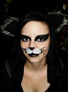 Really quick cat face.  ---- or do 'patch eye puppy' eyes, no whiskers, with tongue hanging for really quick puppy face, or pink nose and long whiskers for bunny? Calico Cat Face Paint, Cat Face Paint, Cat Face Halloween, Pumpkins Painting, Cats And Pumpkins, Kitty Face Paint, Fox Makeup